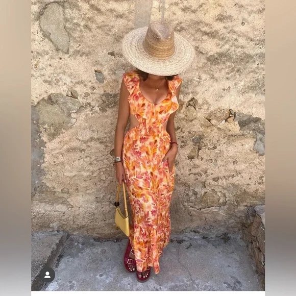 Zara Linen Ruffled Midi Dress‎ - Picture 13 of 17